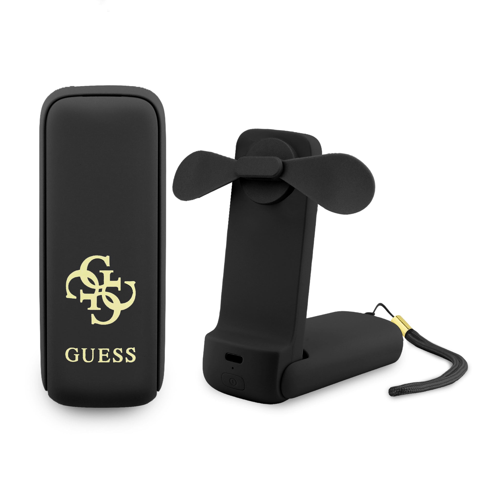 Guess Orjinal Lisanslı 4G Büyük Metal Logolu 3 Kademeli Katlanabilir Portatif Soğutucu El Fanı Siyah