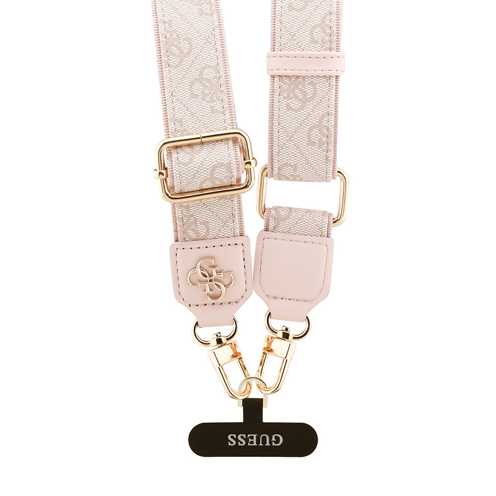 Guess Orjinal Lisanslı 4G Desen ve Metal Logolu Çapraz Vücut Telefon Askı Kayışı 150cm Pembe