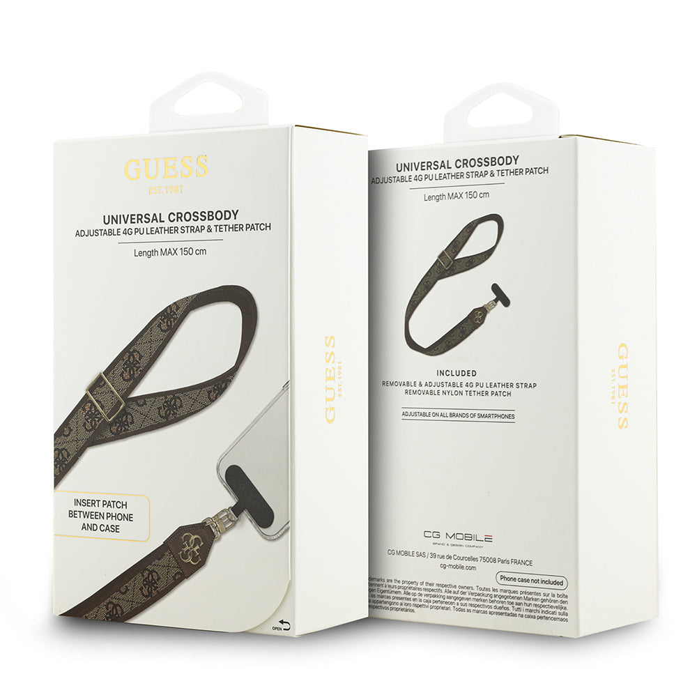 Guess Orjinal Lisanslı 4G Desen ve Metal Logolu Çapraz Vücut Telefon Askı Kayışı 150cm Kahverengi