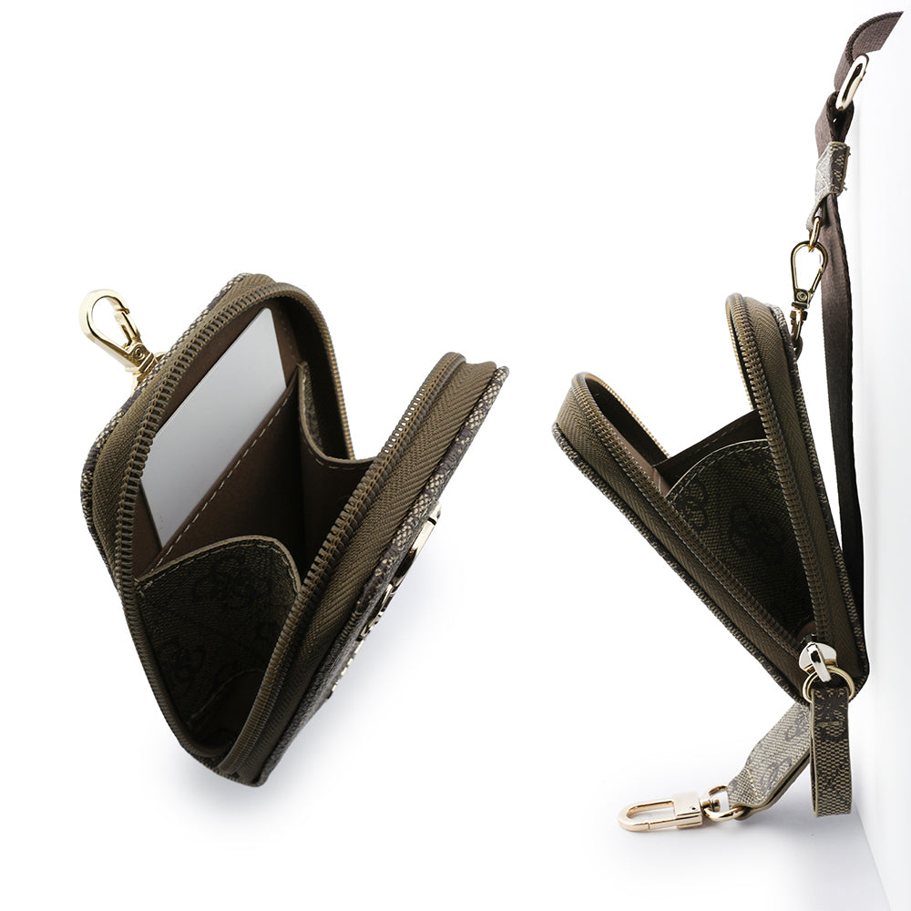 Guess Orjinal Lisanslı 4G Desenli Büyük Metal Logolu Omuz Askılı Purse El Çantası Kahverengi