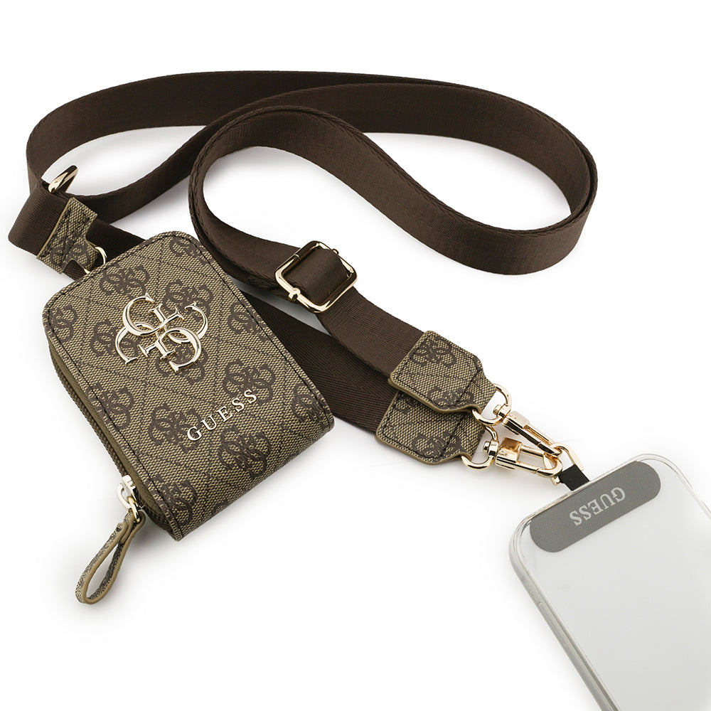 Guess Orjinal Lisanslı 4G Desenli Büyük Metal Logolu Omuz Askılı Purse El Çantası Kahverengi