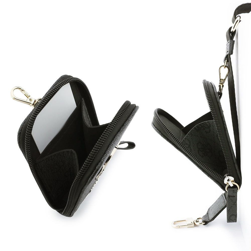 Guess Orjinal Lisanslı 4G Desenli Büyük Metal Logolu Omuz Askılı Purse El Çantası Siyah