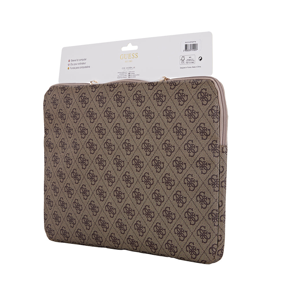 Guess Orjinal Lisanslı 4G Desenli Üçgen Logolu 14 inç Laptop Çantası Kahverengi