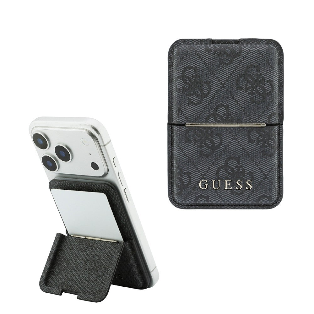Guess Orjinal Lisanslı 4G Desenli Yazı Logolu Pop-up Magnetik Standlı PU Kartlık Siyah