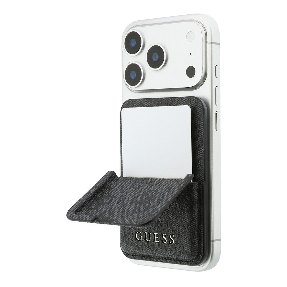 Guess Orjinal Lisanslı 4G Desenli Yazı Logolu Pop-up Magnetik Standlı PU Kartlık Siyah