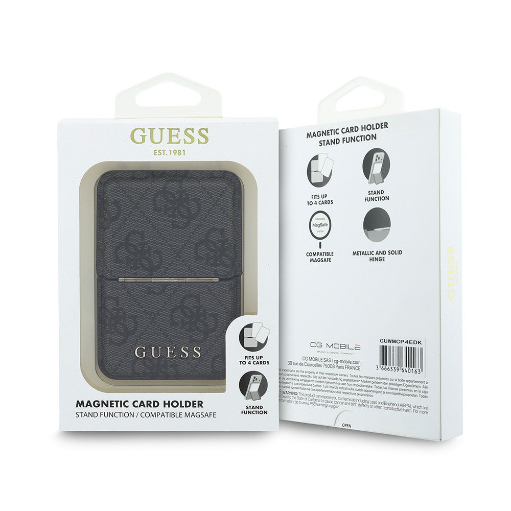 Guess Orjinal Lisanslı 4G Desenli Yazı Logolu Pop-up Magnetik Standlı PU Kartlık Siyah