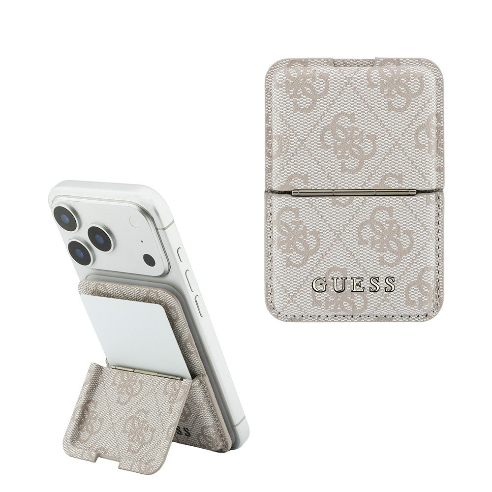 Guess Orjinal Lisanslı 4G Desenli Yazı Logolu Pop-up Magnetik Standlı PU Kartlık Pembe