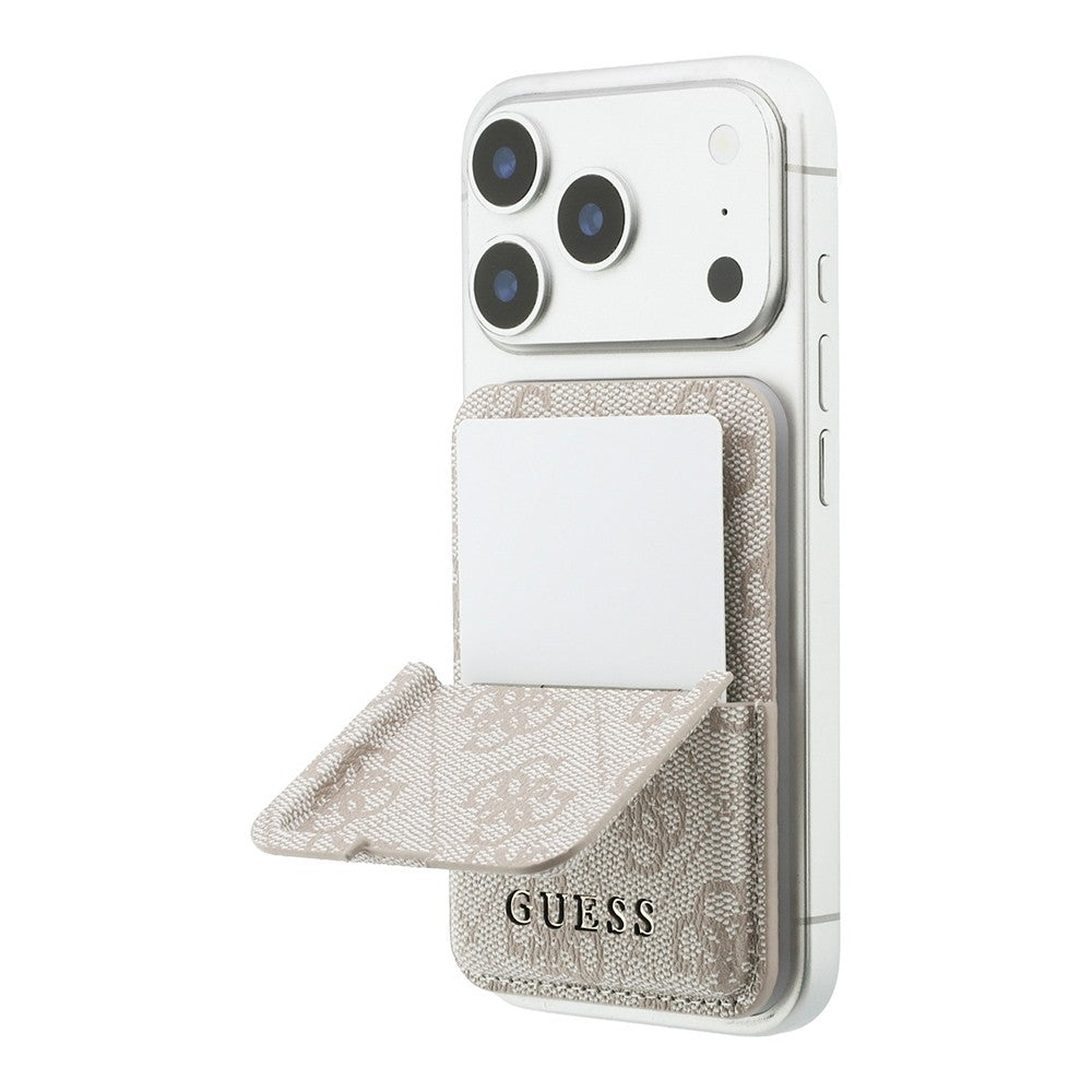 Guess Orjinal Lisanslı 4G Desenli Yazı Logolu Pop-up Magnetik Standlı PU Kartlık Pembe