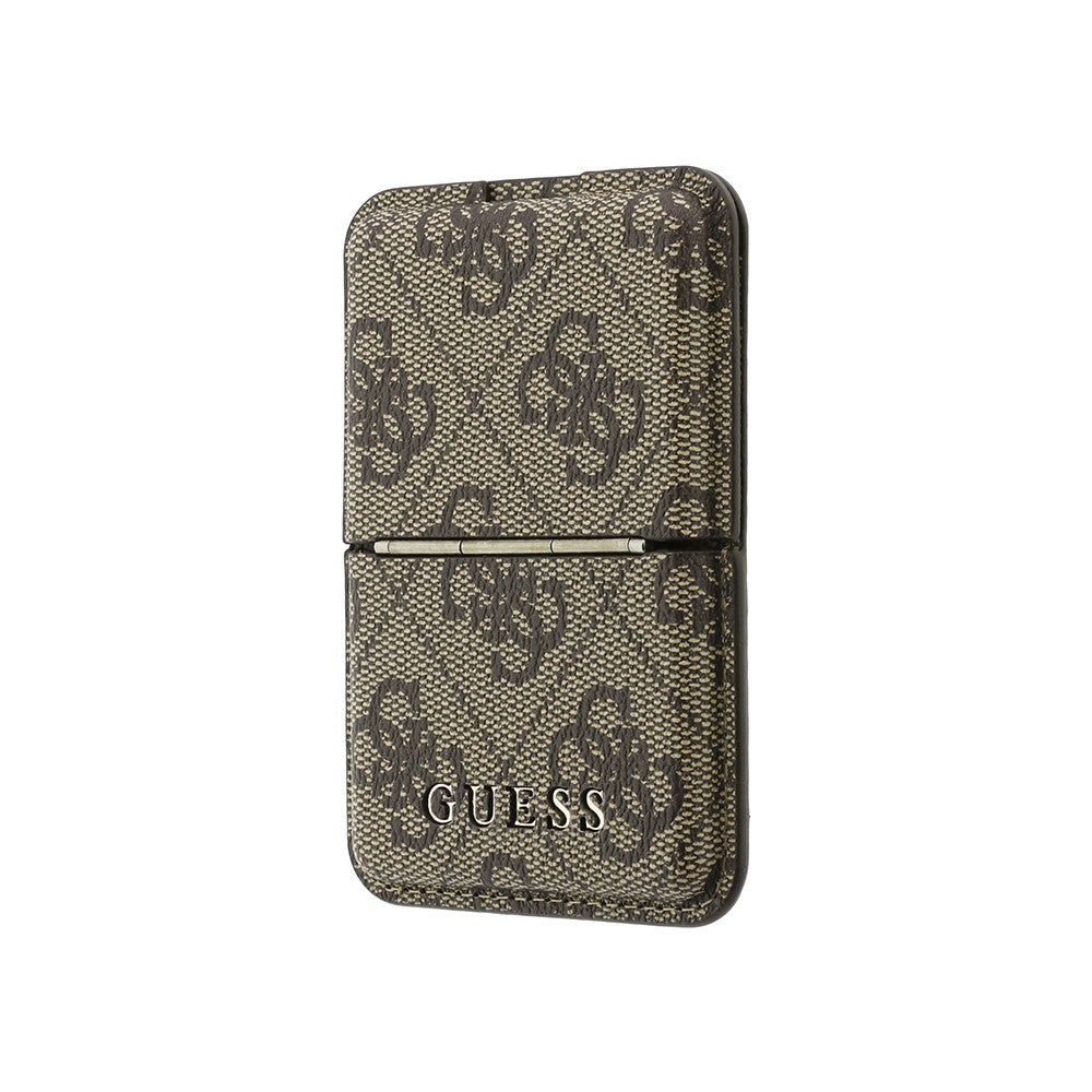 Guess Orjinal Lisanslı 4G Desenli Yazı Logolu Pop-up Magnetik Standlı PU Kartlık Kahverengi