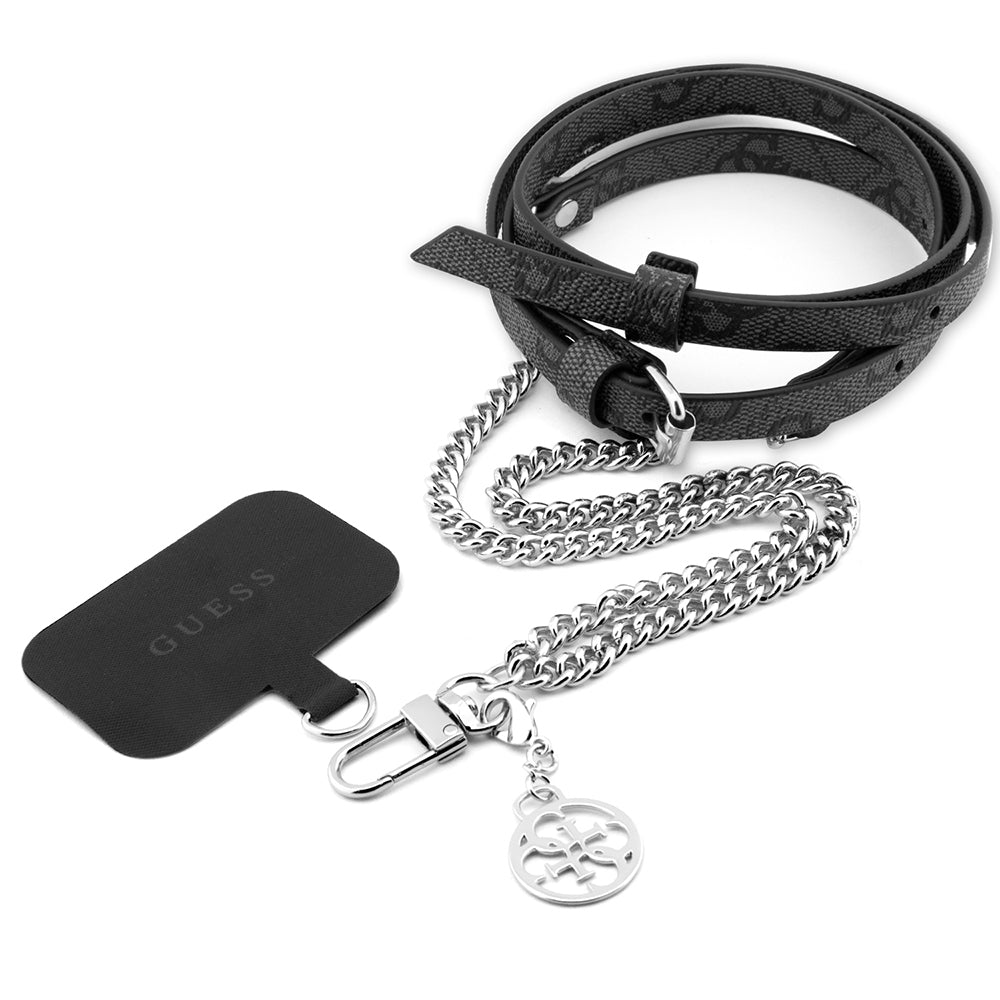 Guess Orjinal Lisanslı 4G Desenli Zincirli 4G Metal Logolu Çapraz Vücut PU Telefon Askı Kayışı Kahverengi