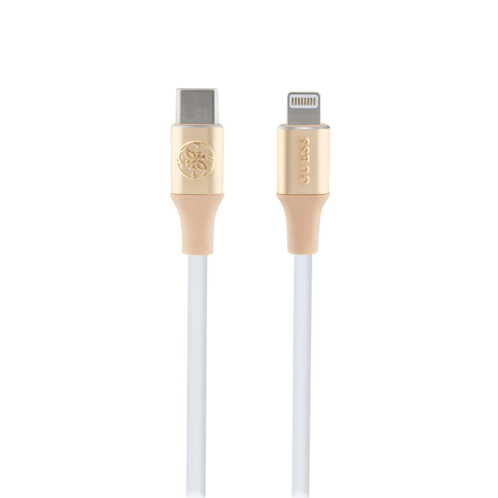 Guess Orjinal Lisanslı 4G ve Yazı Logolu Aydınlatmalı Kablo Ucu Hızlı Şarj Özellikli Type-C To Lightning PD Kablo 3A 1.5m Pembe