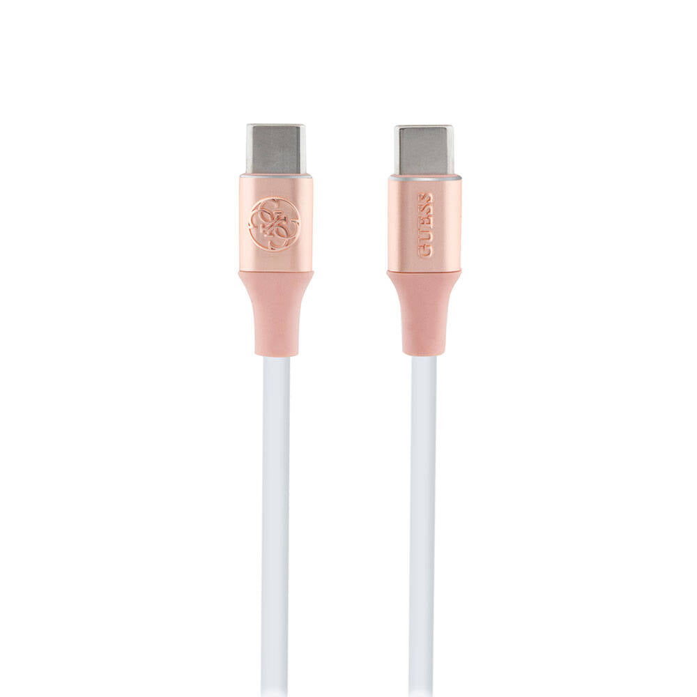 Guess Orjinal Lisanslı 4G ve Yazı Logolu Aydınlatmalı Kablo Ucu Hızlı Şarj Özellikli Type-C To Type-C PD Kablo 3A 1.5m Pembe