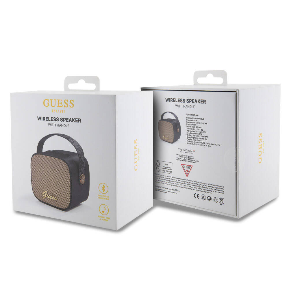 Guess Orjinal Lisanslı Askılı PU Deri Yazı Logolu 5W Bluetooth Speaker Kahverengi
