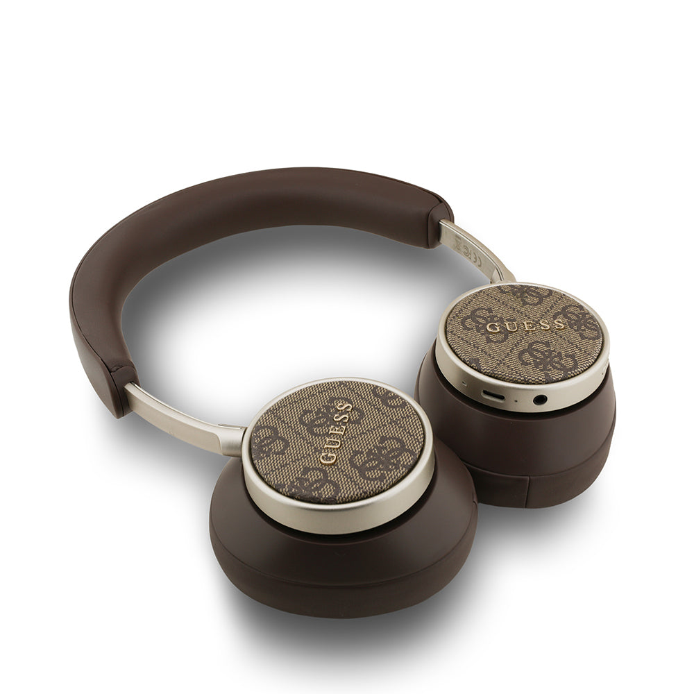 Guess Orjinal Lisanslı Ayarlanabilir 4G Desenli Metal Klasik Logolu Kulak Üstü Bluetooth Kulaklık Kahverengi