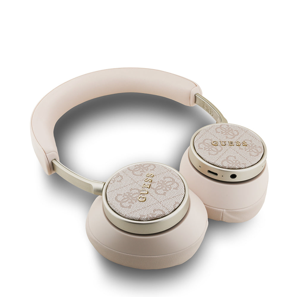 Guess Orjinal Lisanslı Ayarlanabilir 4G Desenli Metal Klasik Logolu Kulak Üstü Bluetooth Kulaklık Pembe