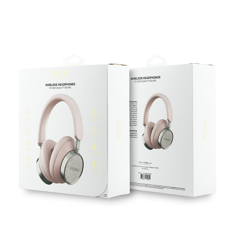 Guess Orjinal Lisanslı Ayarlanabilir 4G Desenli Metal Klasik Logolu Kulak Üstü Bluetooth Kulaklık Pembe