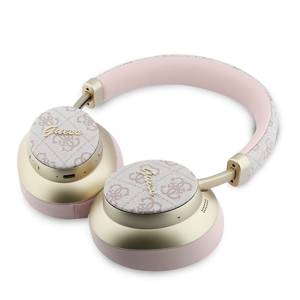 Guess Orjinal Lisanslı ENC PU 4G Desenli Metal Logolu Kulak Üstü Bluetooth Kulaklık v5.4 Pembe