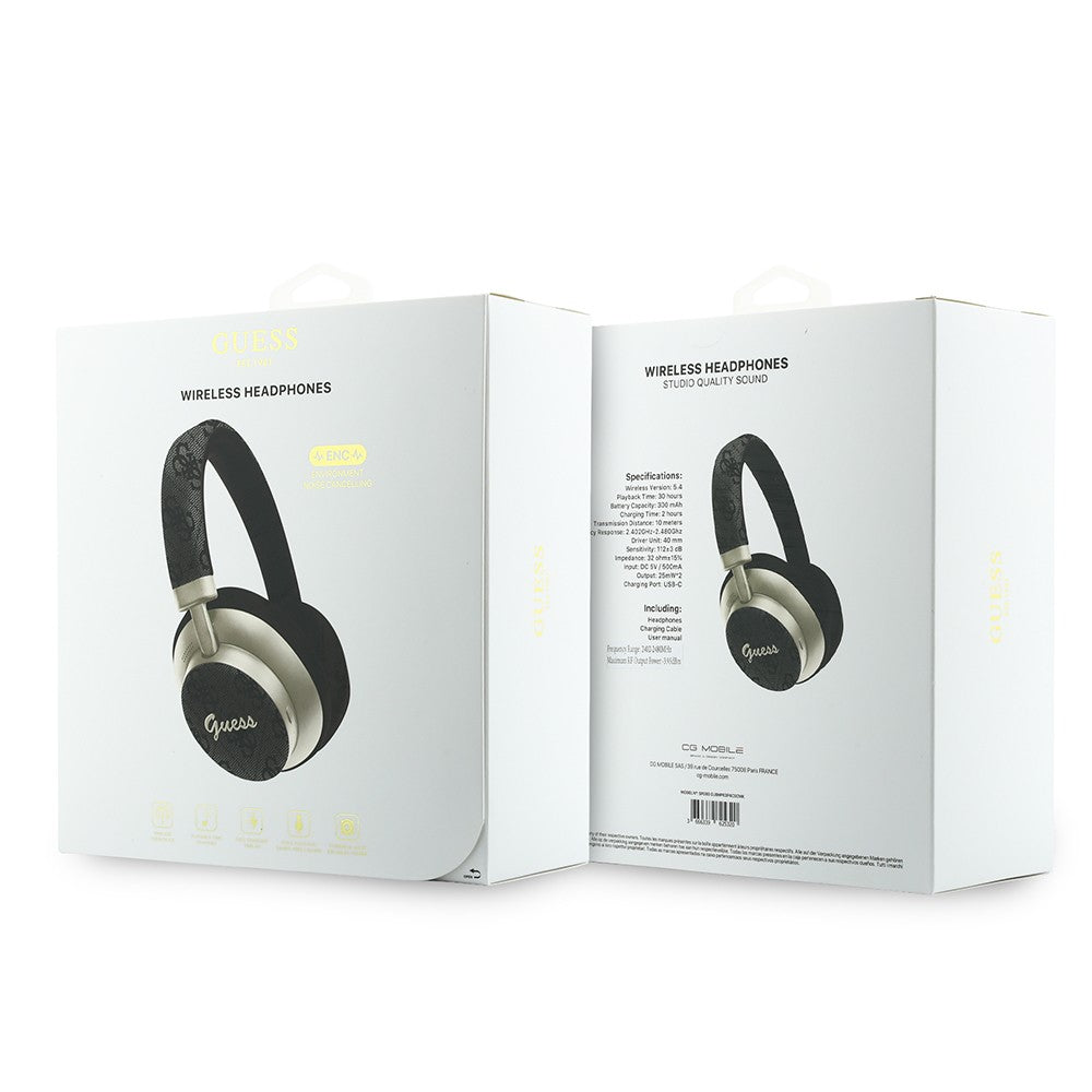 Guess Orjinal Lisanslı ENC PU 4G Desenli Metal Logolu Kulak Üstü Bluetooth Kulaklık v5.4 Siyah
