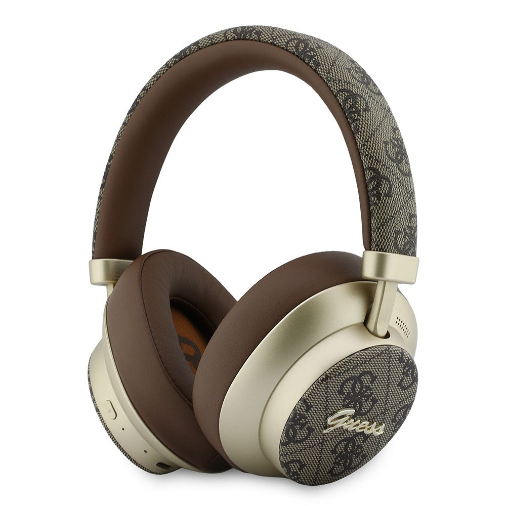 Guess Orjinal Lisanslı ENC PU 4G Desenli Metal Logolu Kulak Üstü Bluetooth Kulaklık v5.4 Kahverengi