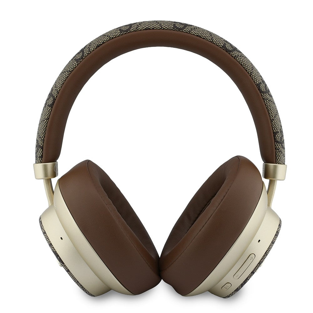 Guess Orjinal Lisanslı ENC PU 4G Desenli Metal Logolu Kulak Üstü Bluetooth Kulaklık v5.4 Kahverengi