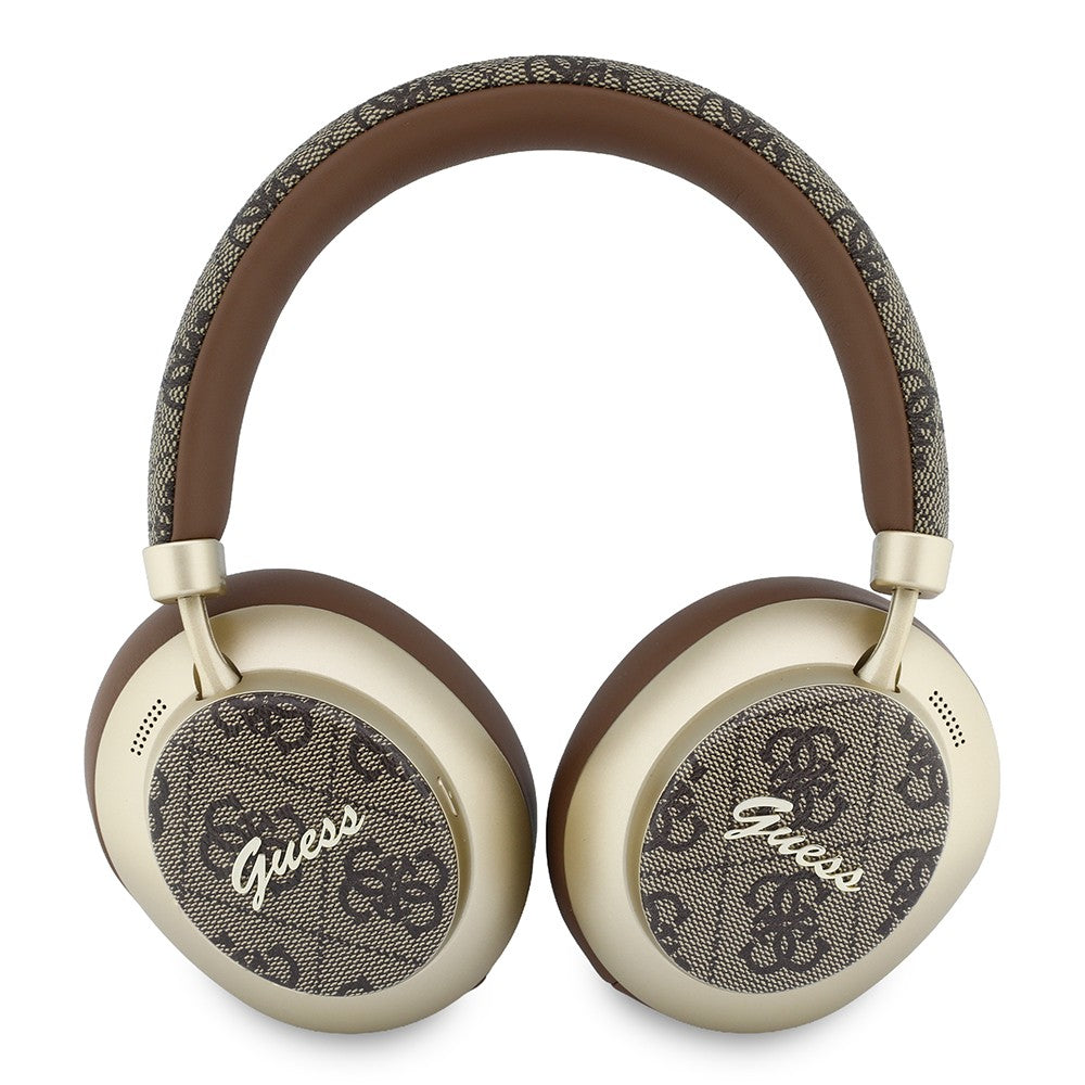 Guess Orjinal Lisanslı ENC PU 4G Desenli Metal Logolu Kulak Üstü Bluetooth Kulaklık v5.4 Kahverengi