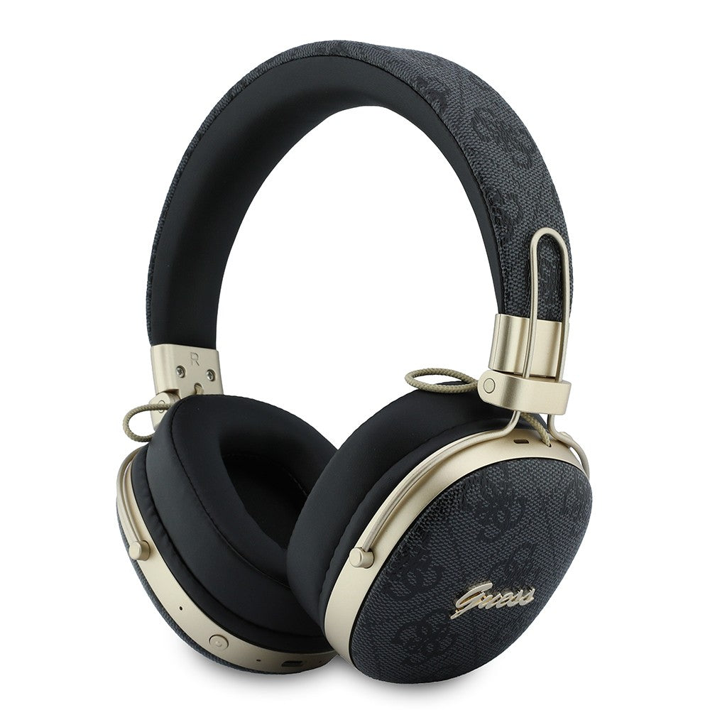 Guess Orjinal Lisanslı ENC Teknolojili PU 4G Desenli Script Logolu Kulak Üstü Bluetooth Kulaklık v5.4 Siyah