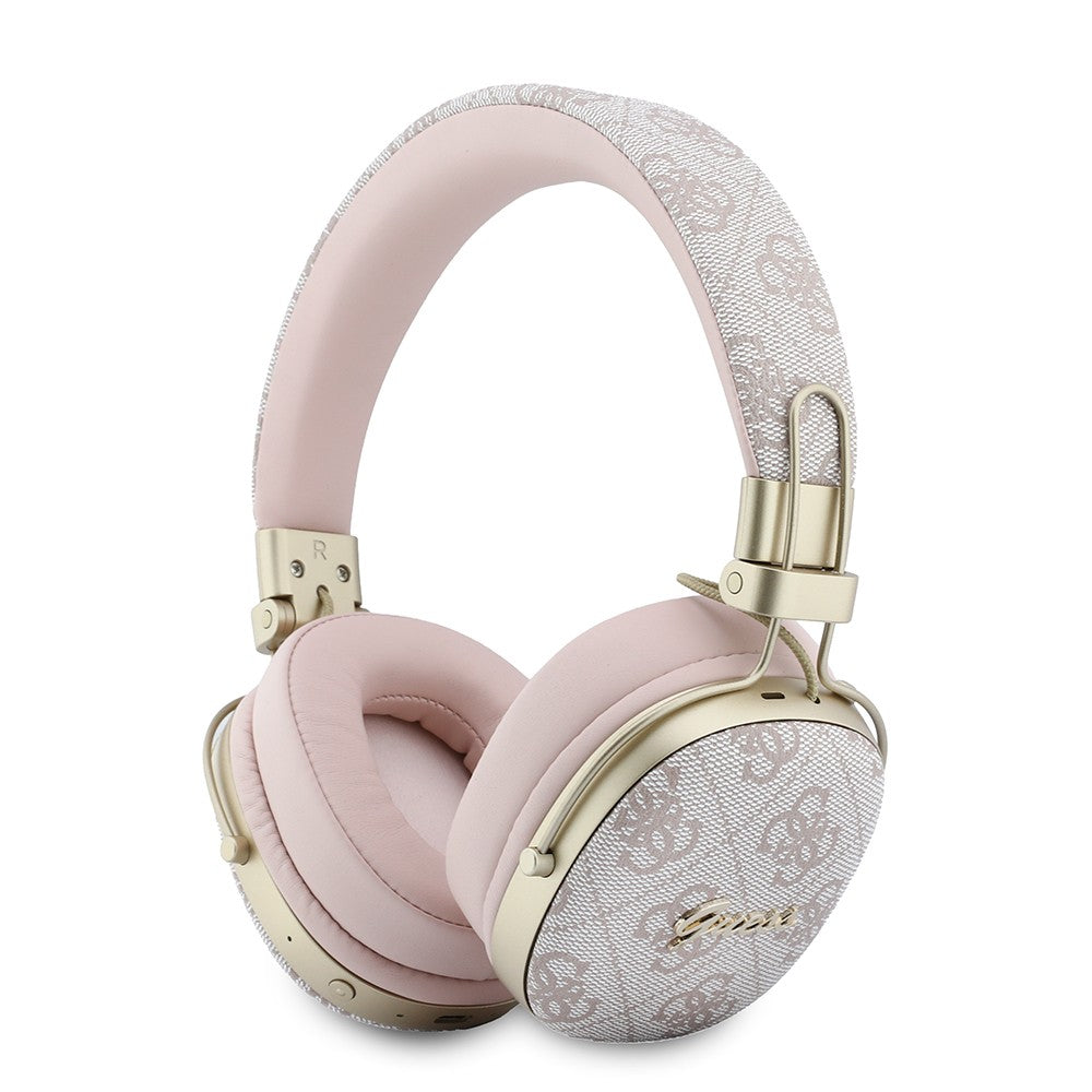 Guess Orjinal Lisanslı ENC Teknolojili PU 4G Desenli Script Logolu Kulak Üstü Bluetooth Kulaklık v5.4 Pembe