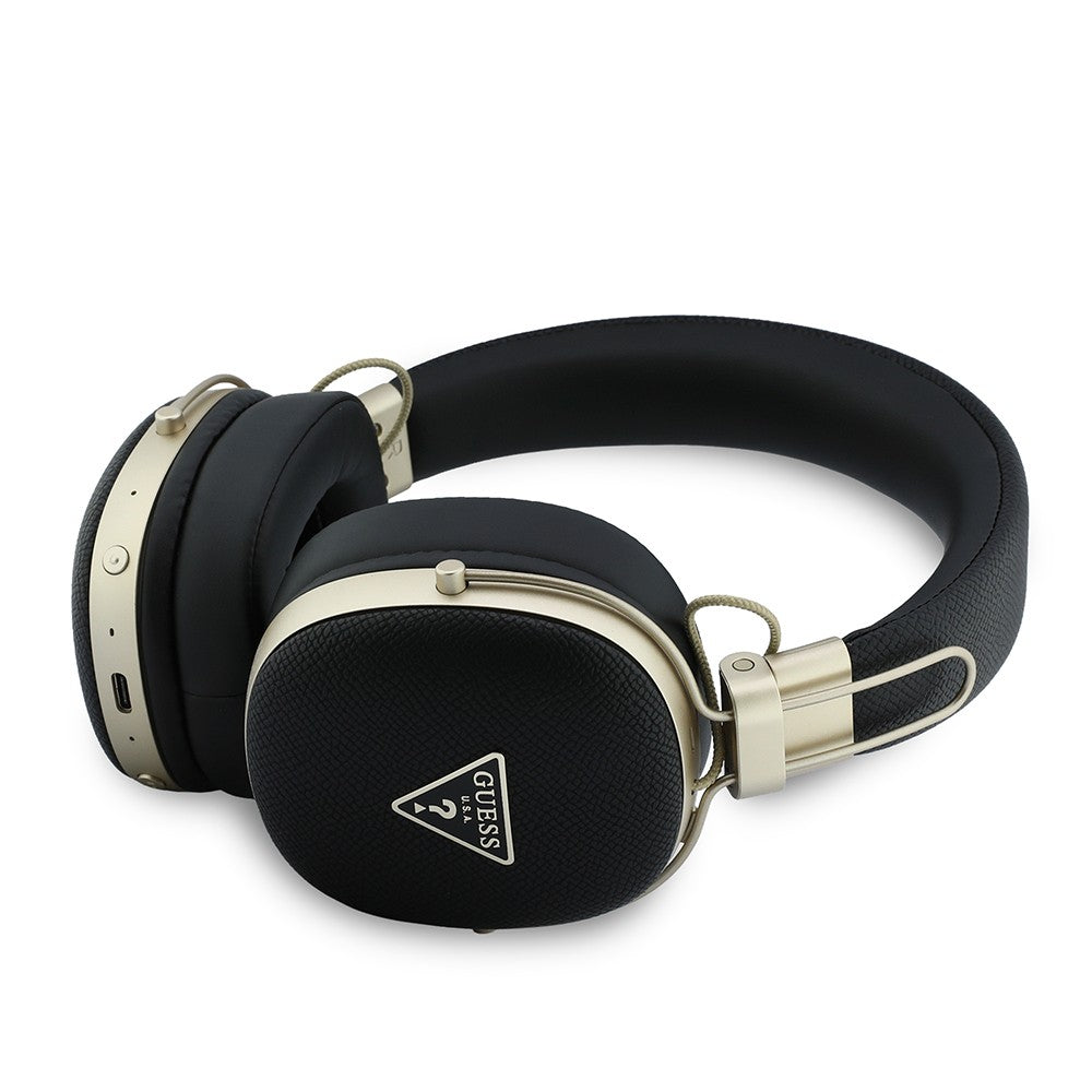 Guess Orjinal Lisanslı ENC Teknolojili PU Üçgen Metal Logolu Kulak Üstü Bluetooth Kulaklık v5.4 Siyah
