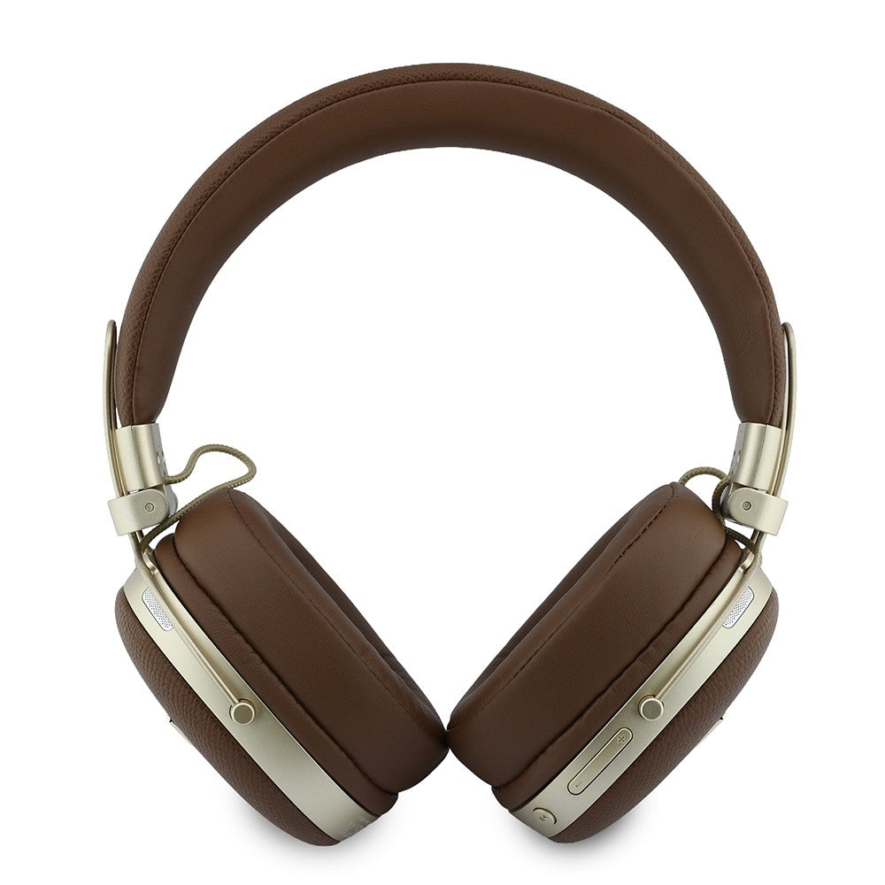 Guess Orjinal Lisanslı ENC Teknolojili PU Üçgen Metal Logolu Kulak Üstü Bluetooth Kulaklık v5.4 Kahverengi