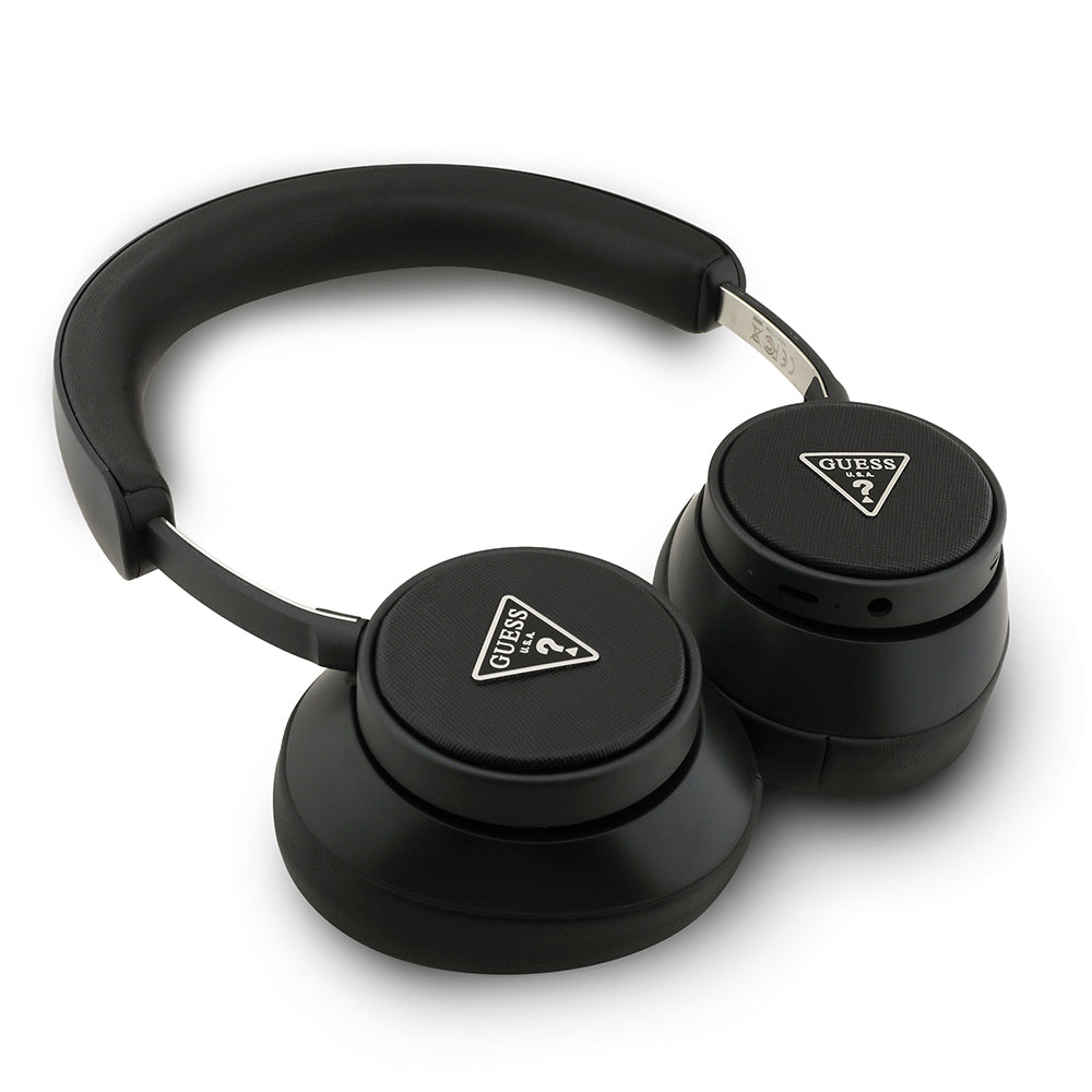 Guess Orjinal Lisanslı ENC Üçgen Logolu Saffiano Kulak Üstü Bluetooth Kulaklık Siyah