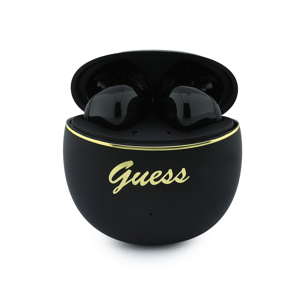 Guess Orjinal Lisanslı Metal Yazı Logolu Kulak içi TWS Kulaklık ve Speaker Hoparlör 2in1 Set Siyah