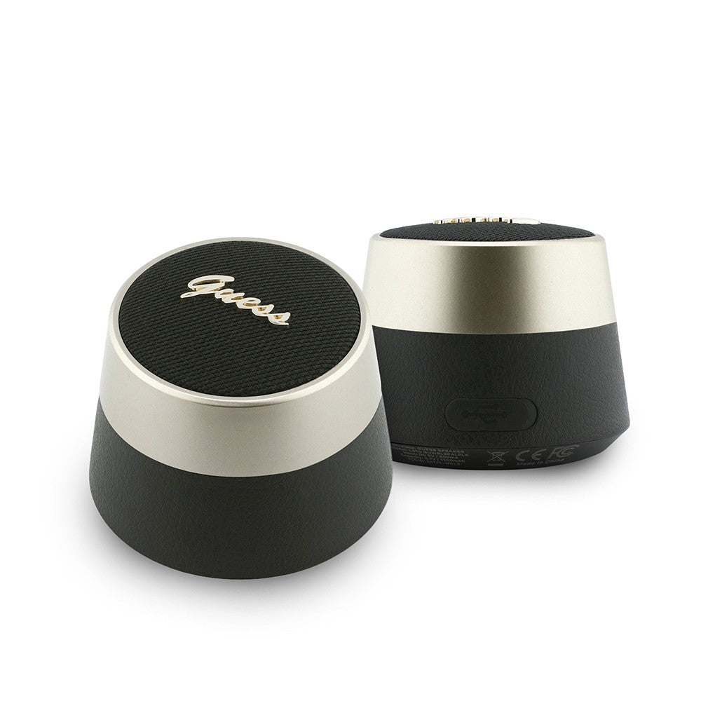 Guess Orjinal Lisanslı Metal Yazı Logolu Kulak içi TWS Kulaklık ve Speaker Hoparlör 2in1 Set Siyah