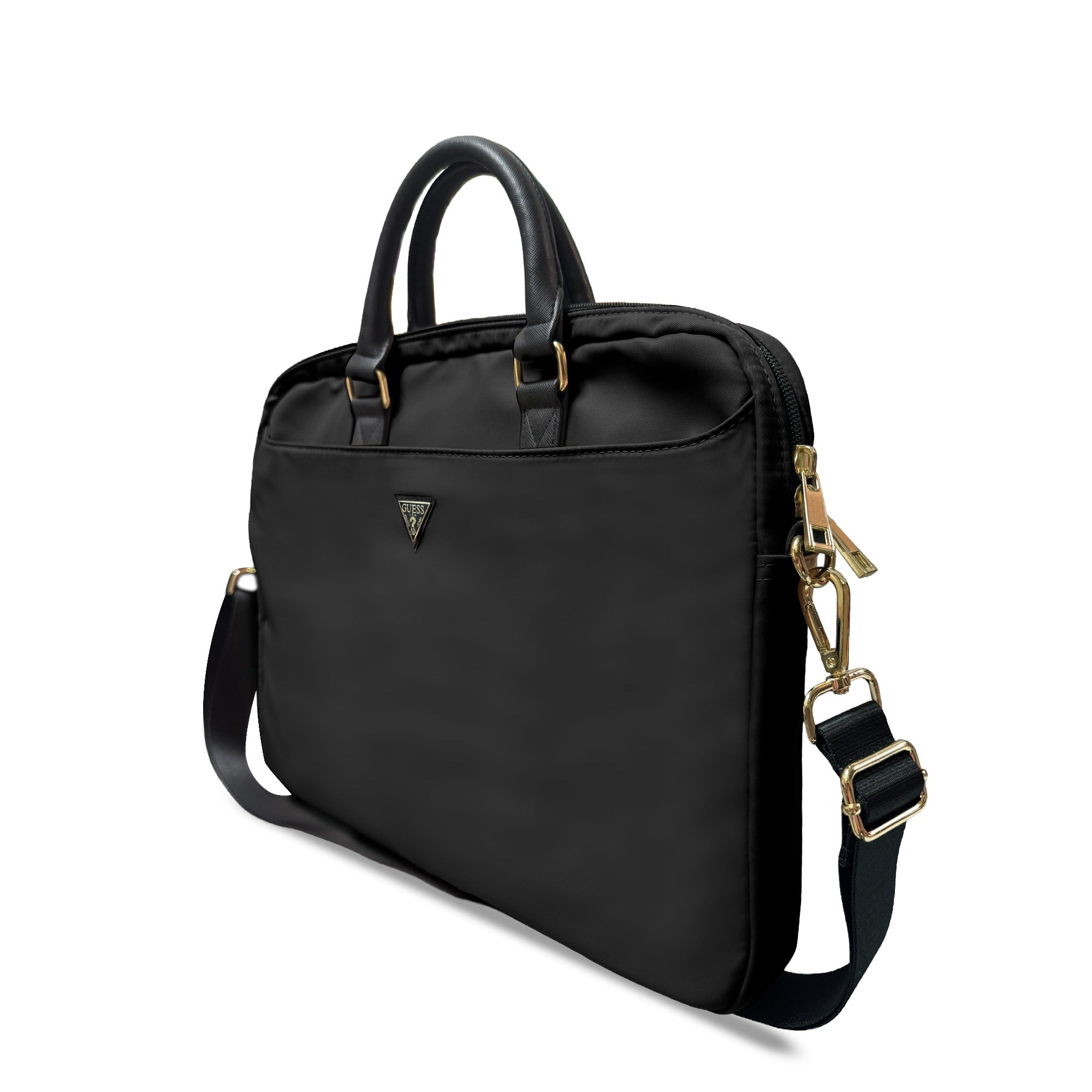 Guess Orjinal Lisanslı Naylon Kumaş Metal Üçgen Logolu Omuz Askılı 15-16 inç Laptop Çantası Siyah