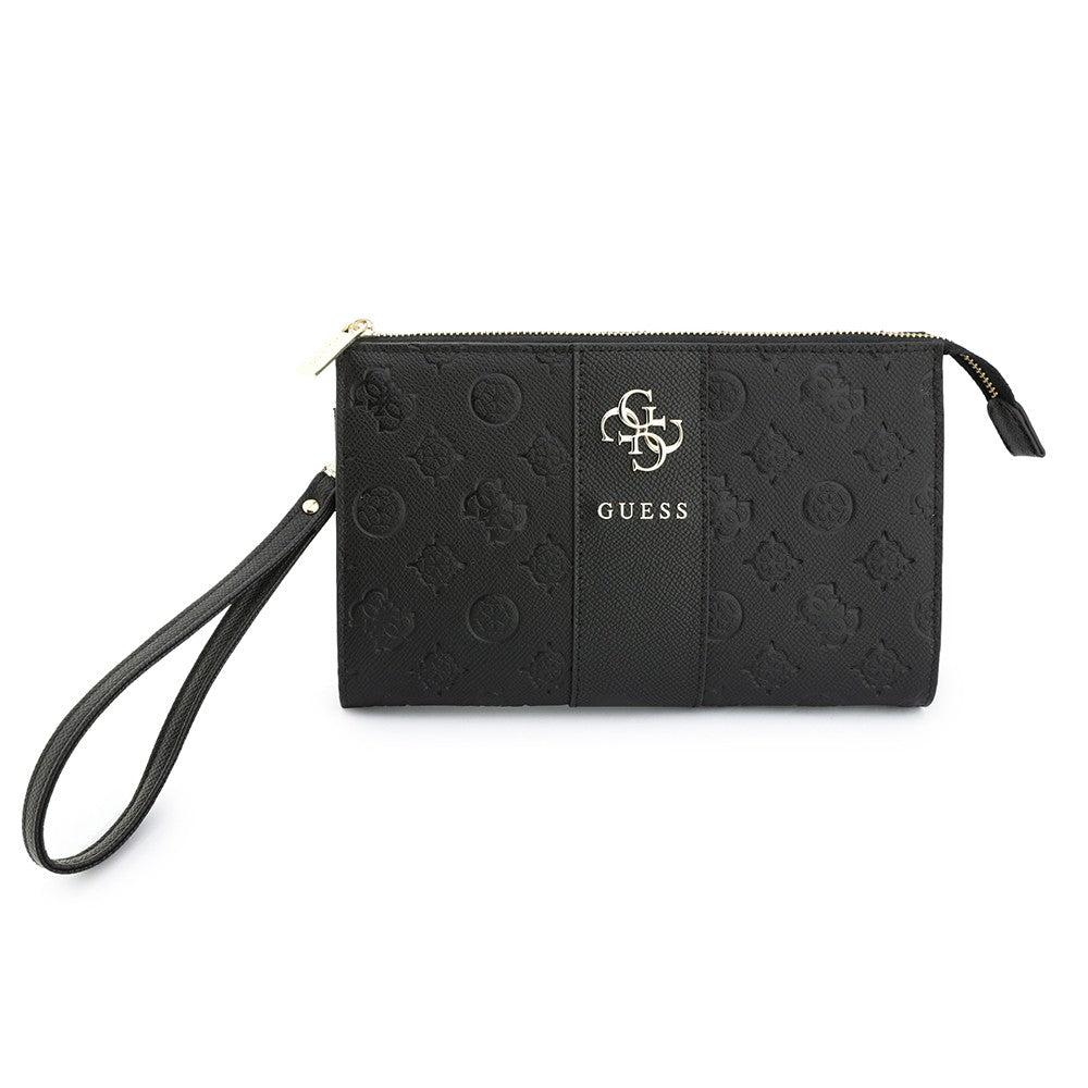 Guess Orjinal Lisanslı Peony ve 4G Desenli Şerit Detaylı Metal Logolu Omuz Askılı El Çantası Siyah