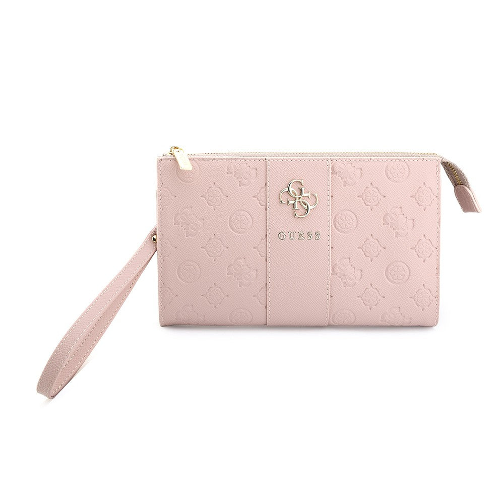 Guess Orjinal Lisanslı Peony ve 4G Desenli Şerit Detaylı Metal Logolu Omuz Askılı El Çantası Pembe
