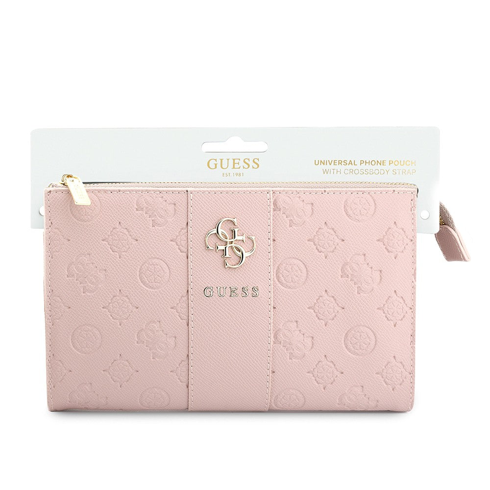 Guess Orjinal Lisanslı Peony ve 4G Desenli Şerit Detaylı Metal Logolu Omuz Askılı El Çantası Pembe