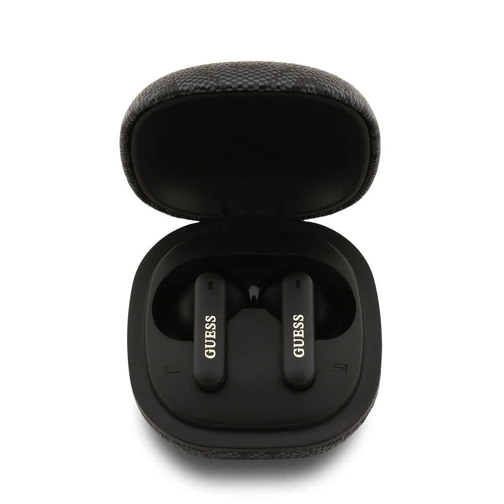 Guess Orjinal Lisanslı PU 4G Desenli Klasik Metal Yazı Logolu TWS Kulak İçi Bluetooth Kulaklık Siyah