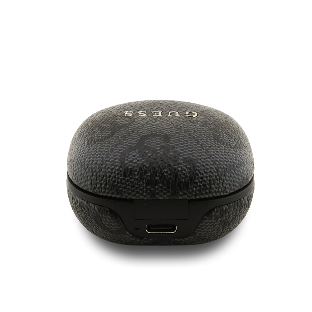 Guess Orjinal Lisanslı PU 4G Desenli Klasik Metal Yazı Logolu TWS Kulak İçi Bluetooth Kulaklık Siyah