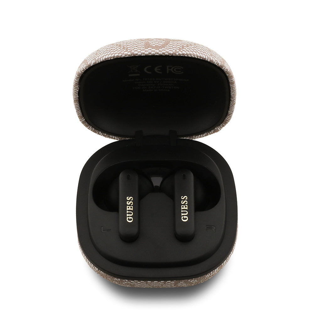 Guess Orjinal Lisanslı PU 4G Desenli Klasik Metal Yazı Logolu TWS Kulak İçi Bluetooth Kulaklık Pembe