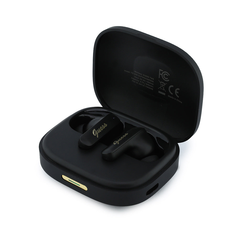 Guess Orjinal Lisanslı Script Metal Yazı Logolu TWS Kulak İçi Bluetooth Kulaklık Siyah