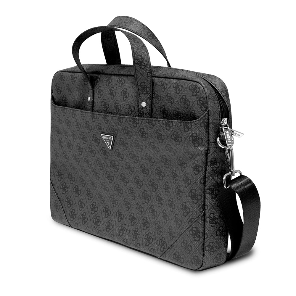 Guess Orjinal Lisanslı Sıcak Damgalı 4G Desenli Üçgen Logolu Omuz Askılı 15-16 inç Laptop Çantası Siyah