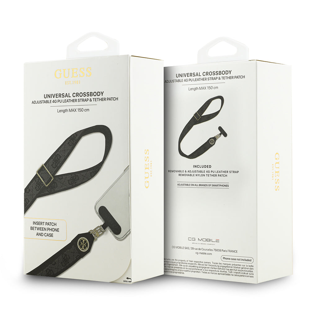 Guess Orjinal Lisanslı Taşlı 4G Metal Logolu Çapraz Vücut Telefon Askı Kayışı 150cm Siyah