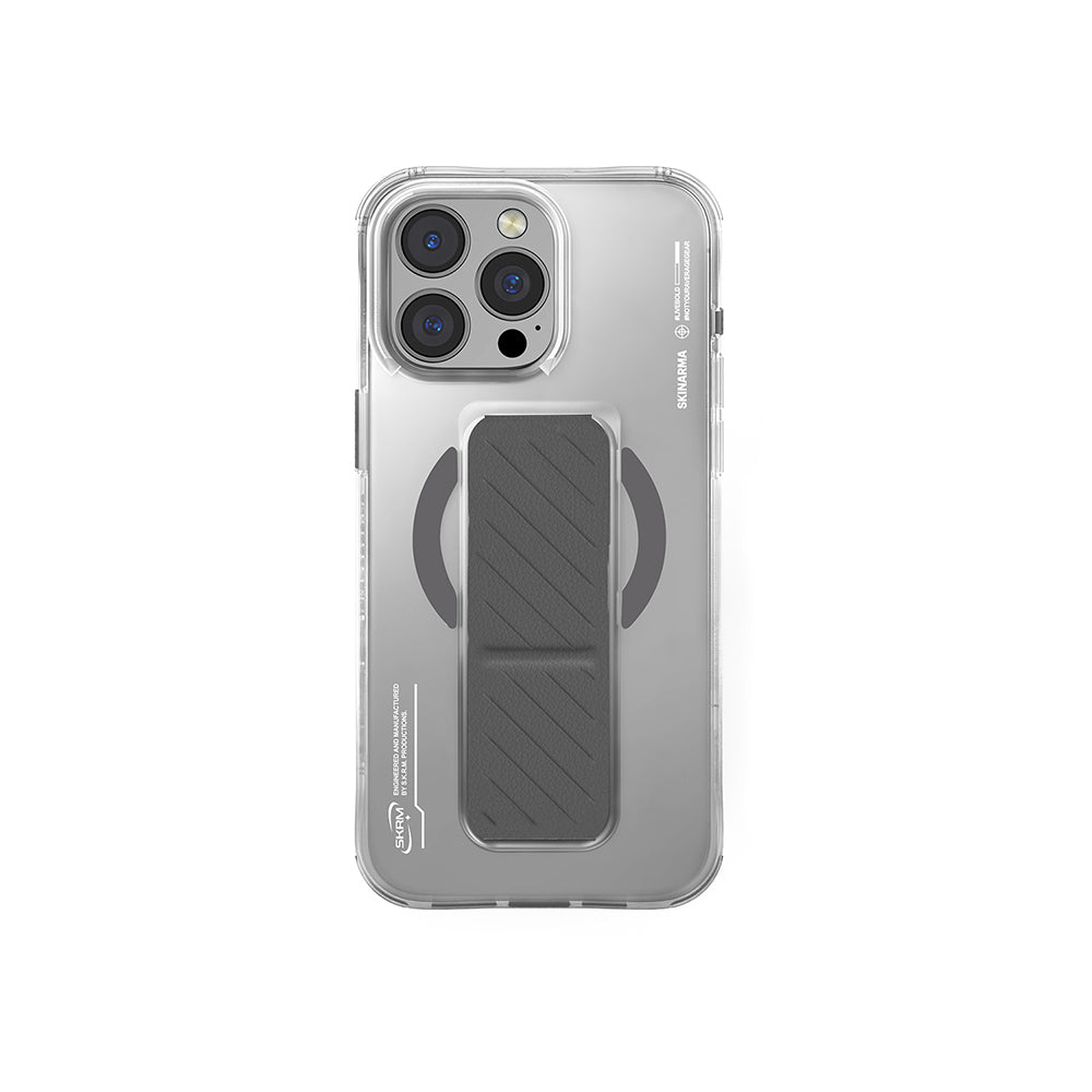 iPhone 16 Pro Kılıf Magsafe Şarj Özellikli Teknoloji Desenli Standlı Skinarma Axon Kılıf Titanyum