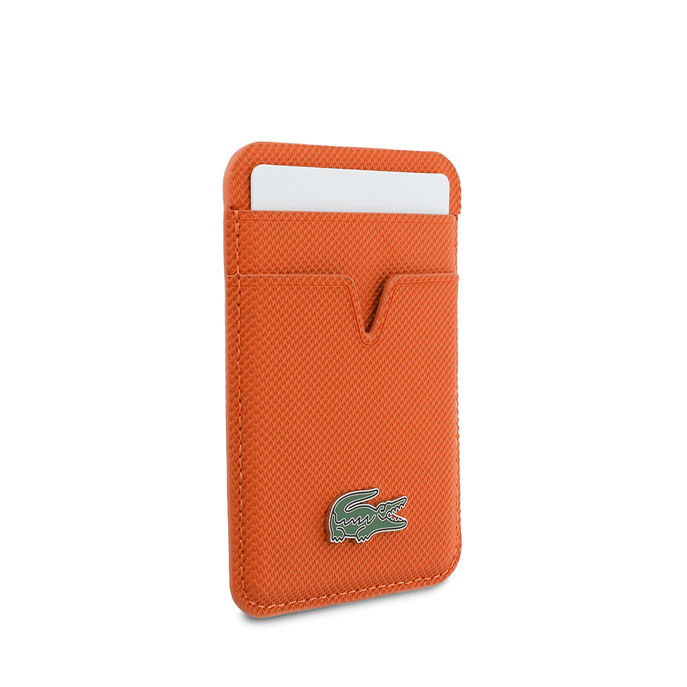 Lacoste Orjinal Lisanslı 2 Hazneli PU Pike Desenli İkonik Timsah Dokuma Logolu Magnetik Kartlık Turuncu