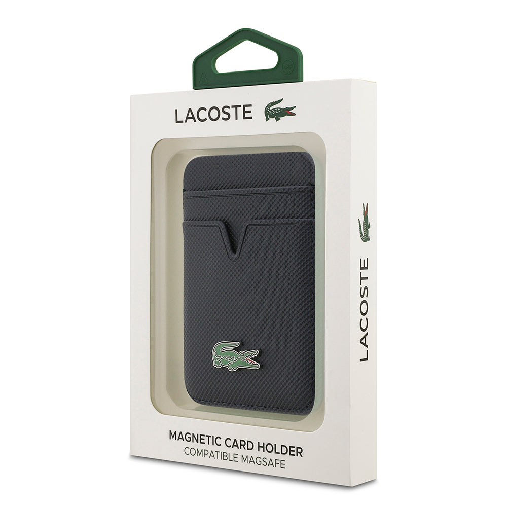 Lacoste Orjinal Lisanslı 2 Hazneli PU Pike Desenli İkonik Timsah Dokuma Logolu Magnetik Kartlık Lacivert