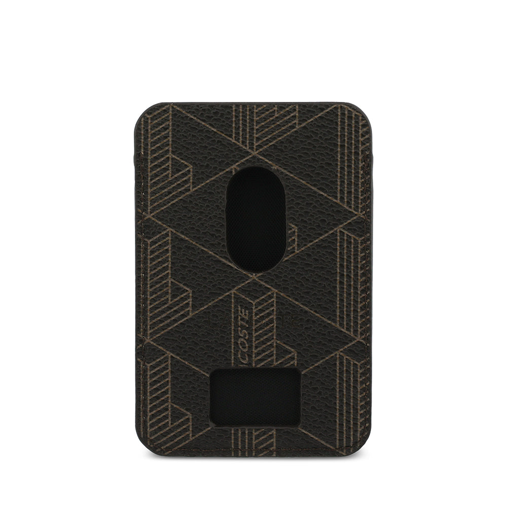 Lacoste Orjinal Lisanslı 2 Hazneli PVC Karışık Monogram Desenli Magnetik Kartlık Kahverengi