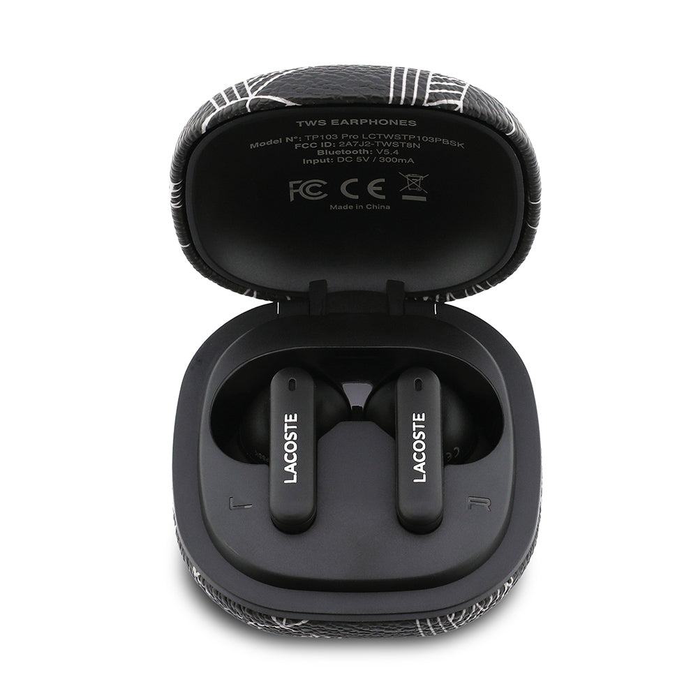 Lacoste Orjinal Lisanslı ANC/ENC Monogram Desenli TWS Kulak İçi Bluetooth Kulaklık v5.4 Siyah-Beyaz