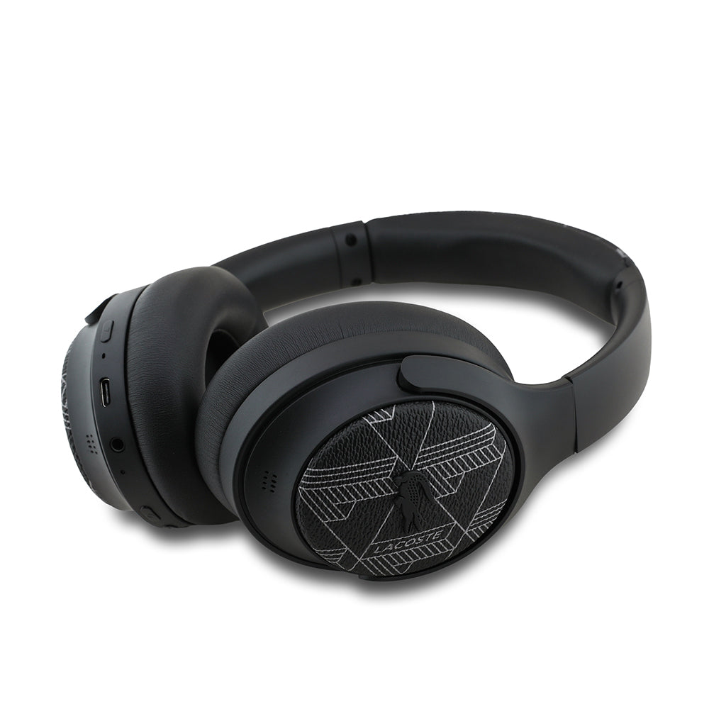 Lacoste Orjinal Lisanslı LH01 ANC Taşıma Çantalı Katlanabilir Kulak Üstü Bluetooth Kulaklık v5.4 Siyah-Beyaz
