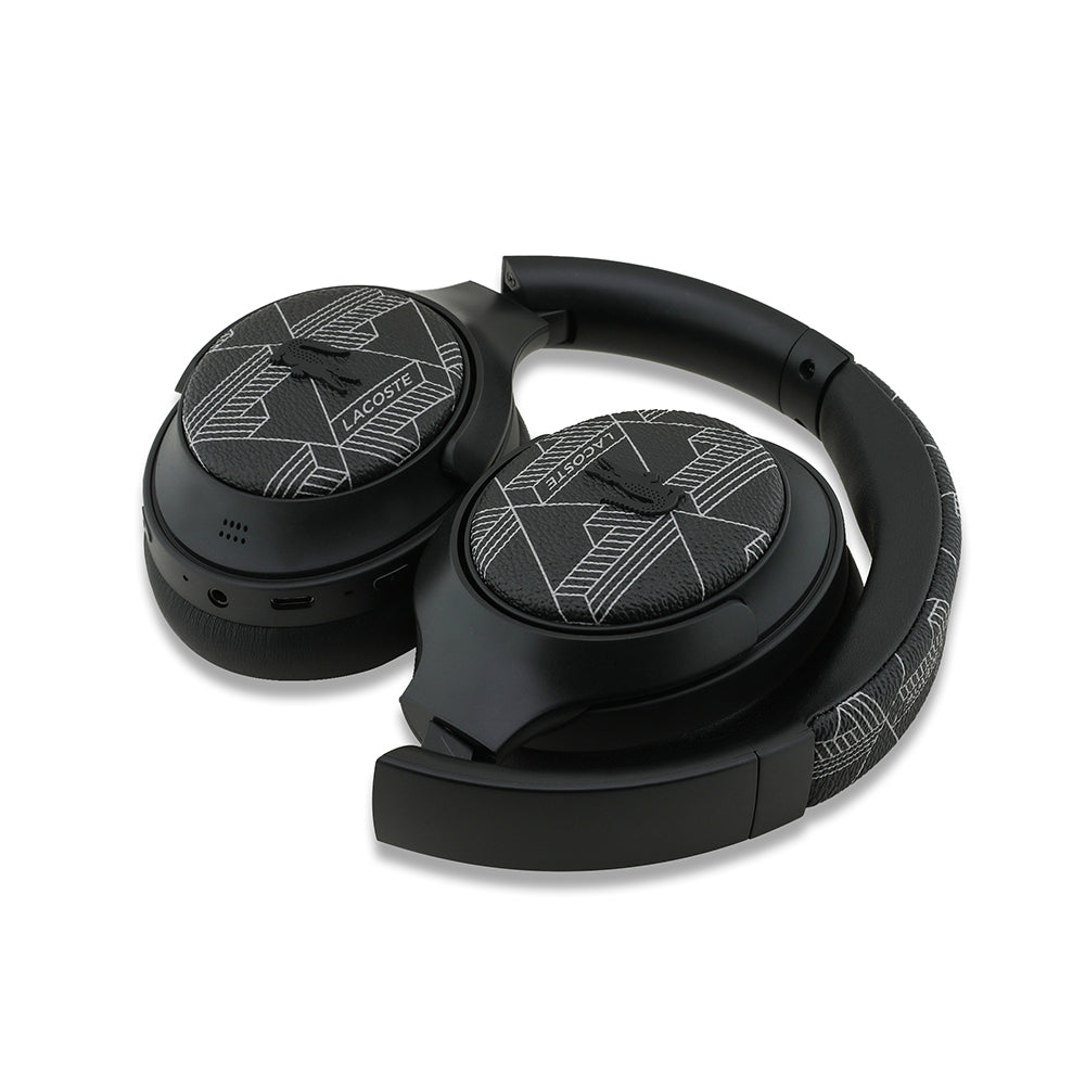 Lacoste Orjinal Lisanslı LH01 ANC Taşıma Çantalı Katlanabilir Kulak Üstü Bluetooth Kulaklık v5.4 Siyah-Beyaz