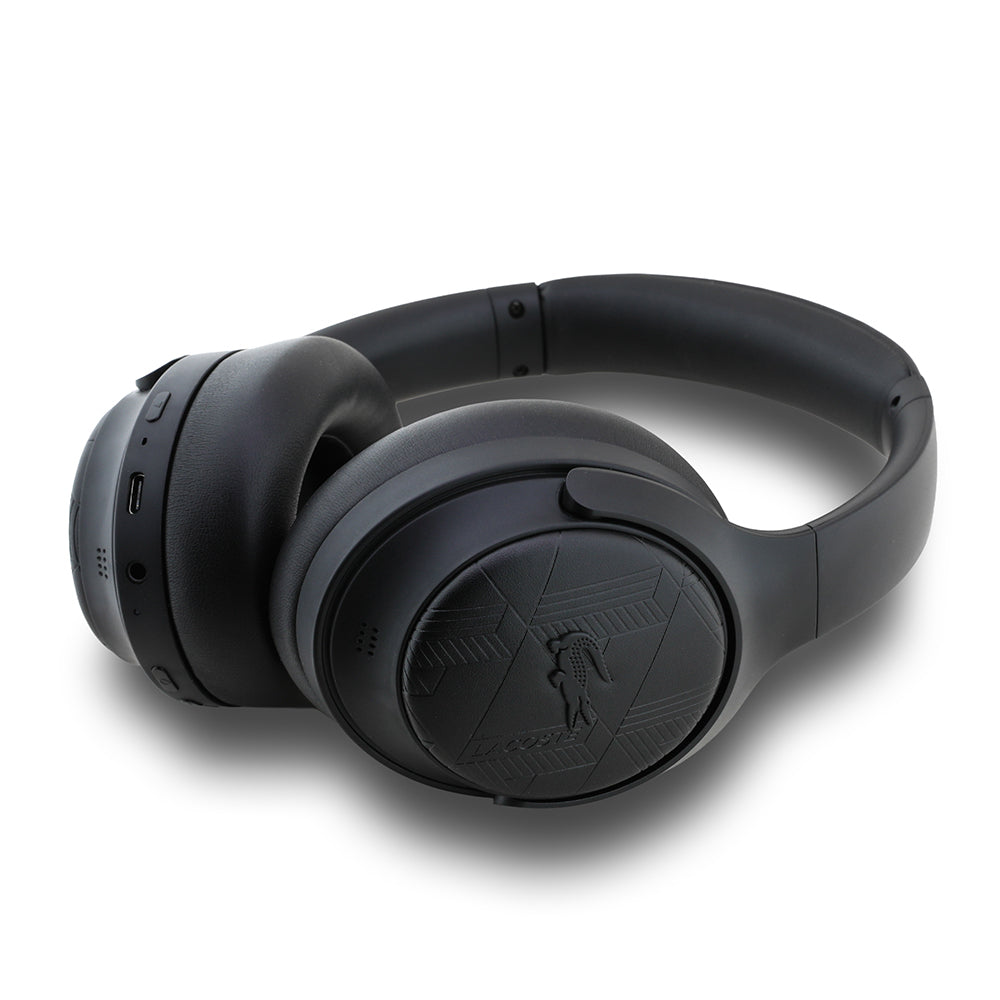 Lacoste Orjinal Lisanslı LH01 ANC Taşıma Çantalı Katlanabilir Kulak Üstü Bluetooth Kulaklık v5.4 Siyah